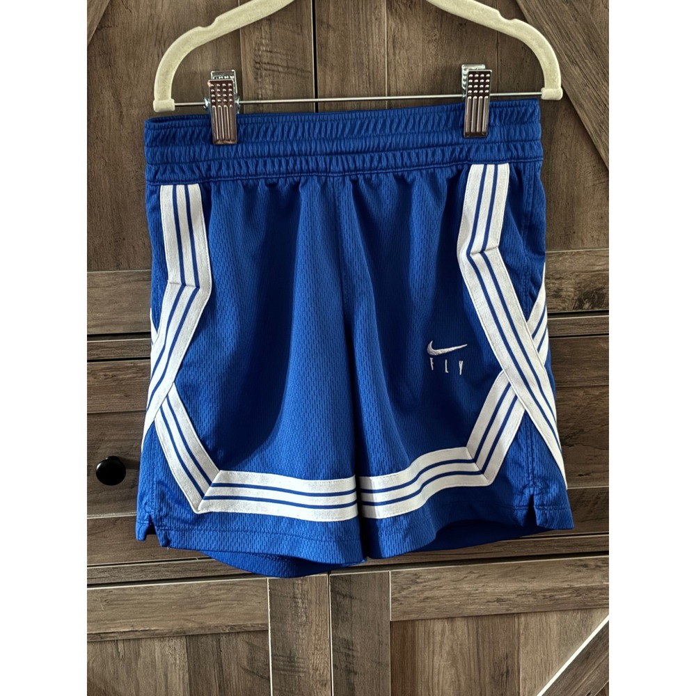 Nike Dri-FIT Fly Kids Royal Blue Mesh Basketball Shorts White Stripes XS
